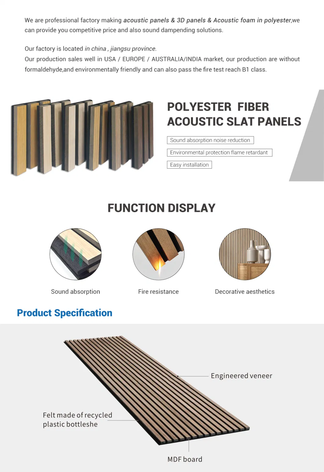 Aku Panel Wooden Slat Acoustic Panel Wood Strips with Pet Backing Felt for Office Hotel Wall Decor Akupanel