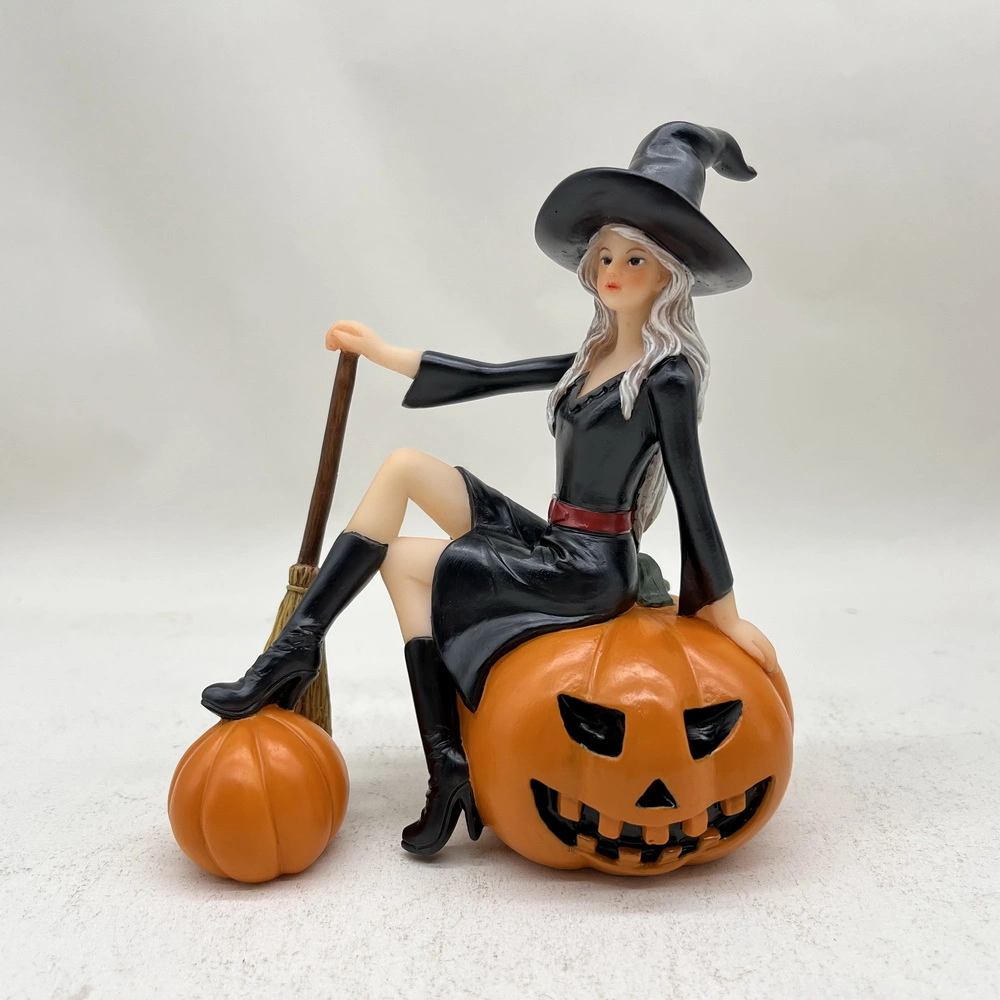 Latest New Design Halloween Holiday Home Decoration Gift Factory Wholesale Resin Young Witch Figurine