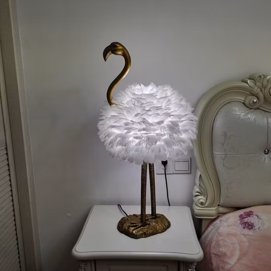 Lampe à cheveux flamant rose doré, décoration pour chambre, plume lumineuse